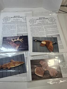 Lot (4) Wildlife Intarsia Woodworking Patterns - Elk, Canada Goose, Fish, Grouse